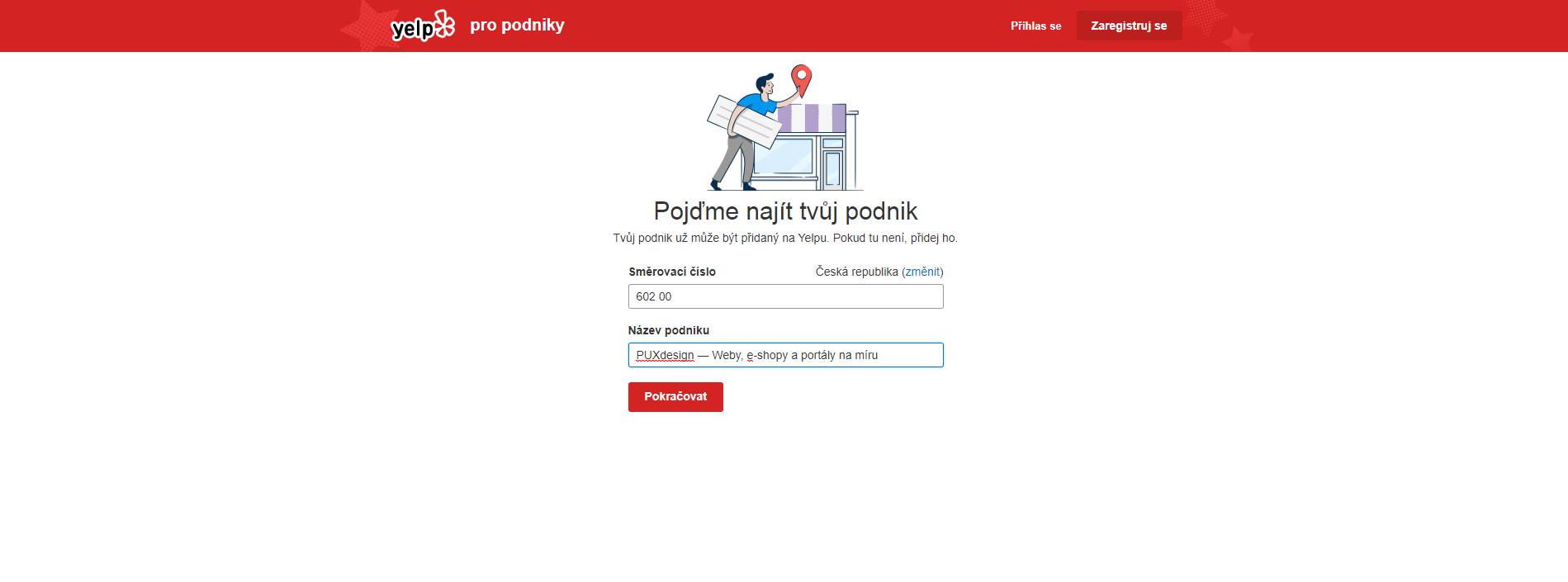 2. Pomocí názvu a adresy nejprve ověřte, že váš podnik už profil na Yelp nemá.