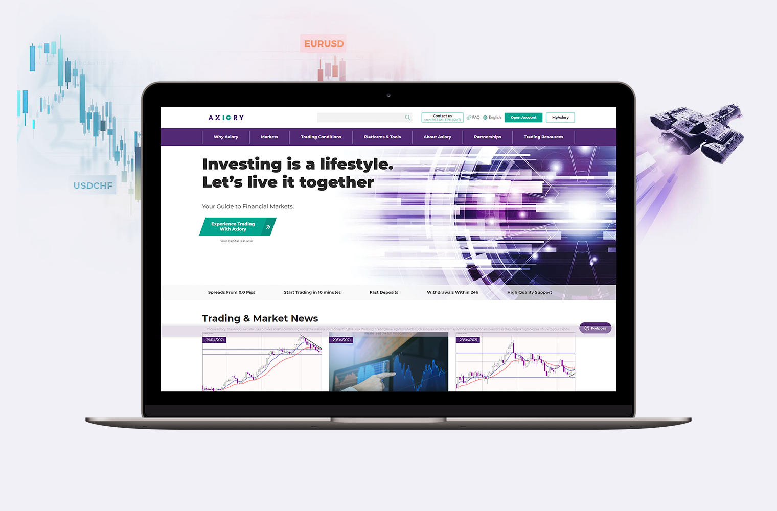 AXIORY: Web pro světový investiční trh s podporou 24/7